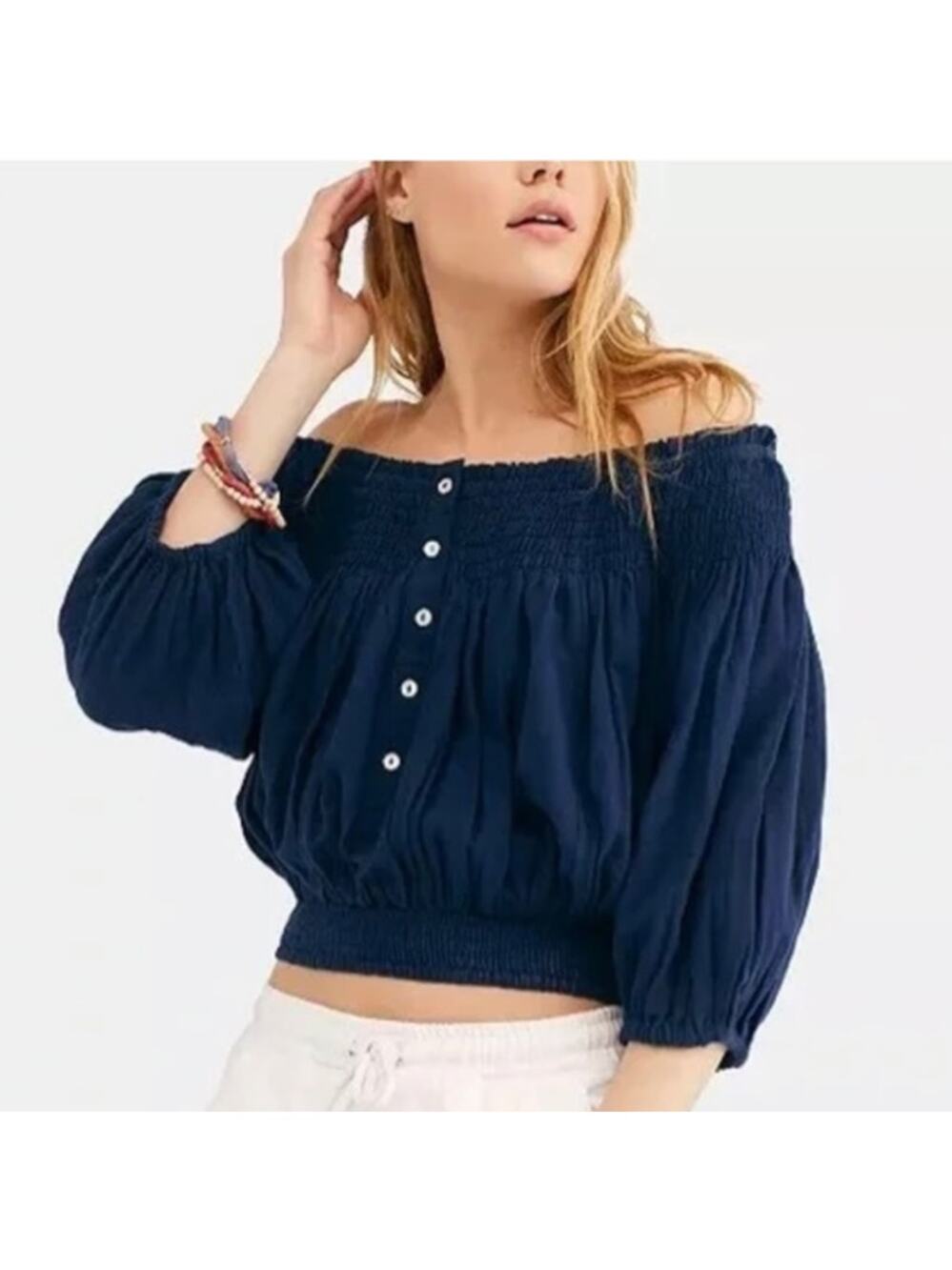 Free People We The Free Smocked Off Shoulder Top Womens Small NWT Boho